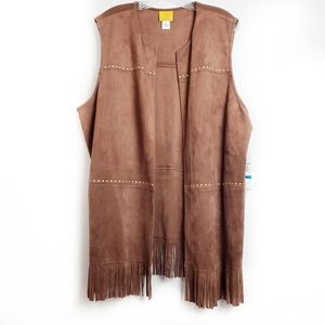 Ruby Rd. Brown Studded Fringe Vest